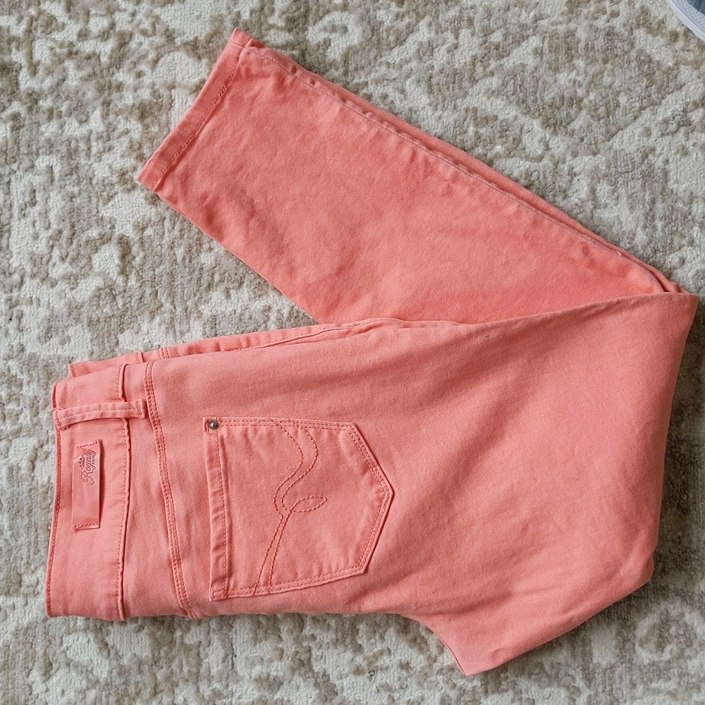 Royalty Double Button Ankle Cropped Pants 8 Orange Peach